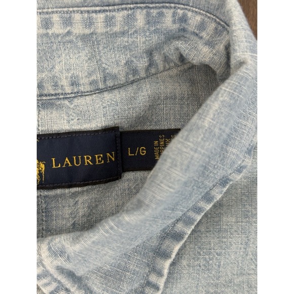 Ralph Lauren Shirt Mens L Blue Denim Chambray Long Sleeve Button Down Flesh Pony - Picture 3 of 7